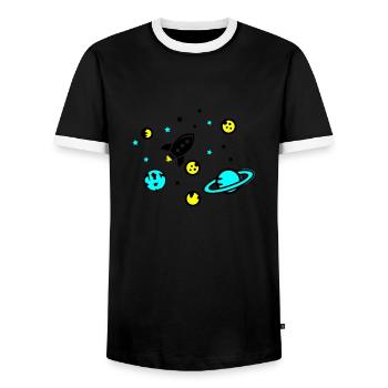 Universe - Men's Ringer Shirt - black/white - Front - AI Model Female 172 light (172cm) & AI Model Male 178 light (178cm)