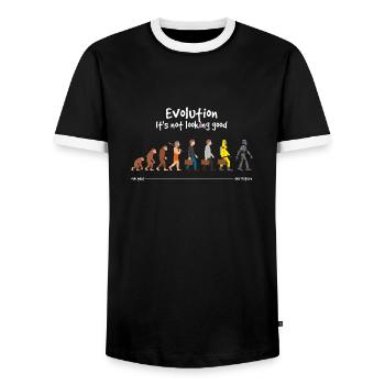 Evolution sieht es nicht gut aus - Männer Kontrast-T-Shirt - Schwarz/Weiß - Vorne - AI Model Female 172 light (172cm) & AI Model Male 178 light (178cm)