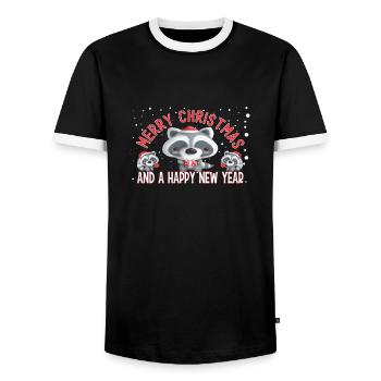 Joyeux Noël et bonne année ratons laveurs - T-shirt contrasté Homme - noir/blanc - Devant - AI Model Female 172 light (172cm) & AI Model Male 178 light (178cm)