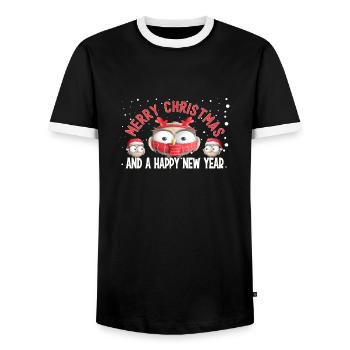 Merry Christmas And a Happy New Year Cute Owls - Männer Kontrast-T-Shirt - Schwarz/Weiß - Vorne - AI Model Female 172 light (172cm) & AI Model Male 178 light (178cm)