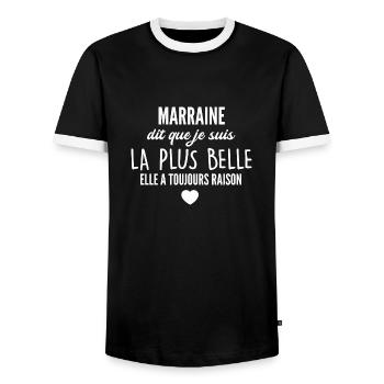 marraine dit que je suis la plus belle - T-shirt contrasté Homme - noir/blanc - Devant - AI Model Female 172 light (172cm) & AI Model Male 178 light (178cm)