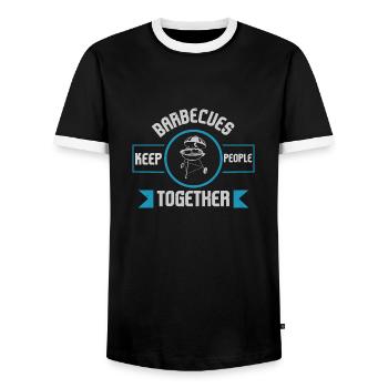 LE BARBECUE GARDE LES GENS ENSEMBLE - T-shirt contrasté Homme - noir/blanc - Devant - AI Model Female 172 light (172cm) & AI Model Male 178 light (178cm)