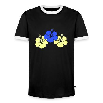 Hibiscus Flowers - Men's Ringer Shirt - black/white - Front - AI Model Female 172 light (172cm) & AI Model Male 178 light (178cm)