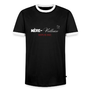Mère veilleuse depuis 2012 - T-shirt contrasté Homme - noir/blanc - Devant - AI Model Female 172 light (172cm) & AI Model Male 178 light (178cm)