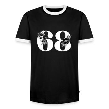 Number 68 Black Floral - 68th Floral Birthday - Men's Ringer Shirt - black/white - Front - AI Model Female 172 light (172cm) & AI Model Male 178 light (178cm)