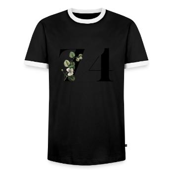 Nummer 74 Blumengrün - 74. Blumengeburtstag - Männer Kontrast-T-Shirt - Schwarz/Weiß - Vorne - AI Model Female 172 light (172cm) & AI Model Male 178 light (178cm)