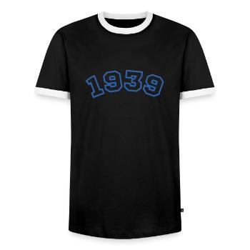 1939 Sport Blue - Men's Ringer Shirt - black/white - Front - AI Model Female 172 light (172cm) & AI Model Male 178 light (178cm)