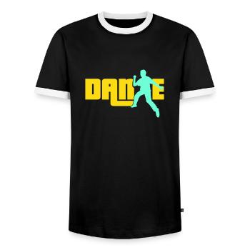 Dance Text Dancing Man Silhouette Party Music - Men's Ringer Shirt - black/white - Front - AI Model Female 172 light (172cm) & AI Model Male 178 light (178cm)