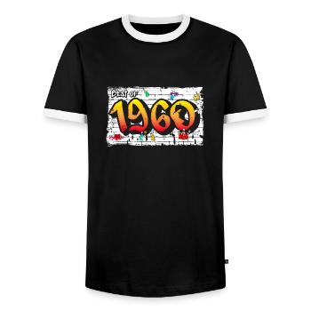 Retro Classic 1960 Graffiti – 65 Years of - Men's Ringer Shirt - black/white - Front - AI Model Female 172 light (172cm) & AI Model Male 178 light (178cm)