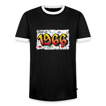 Retro Rebel 1966 Graffiti – 59 Jahre Urban - Männer Kontrast-T-Shirt - Schwarz/Weiß - Vorne - AI Model Female 172 light (172cm) & AI Model Male 178 light (178cm)
