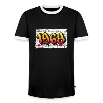 Urban Classic 1968 Graffiti – 57 Years of - Men's Ringer Shirt - black/white - Front - AI Model Female 172 light (172cm) & AI Model Male 178 light (178cm)