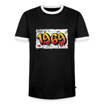 Retro vibes 1969 Graffiti – 56 ans d’audace - T-shirt contrasté Homme - noir/blanc - Devant - AI Model Female 172 light (172cm) & AI Model Male 178 light (178cm)