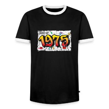 Retro Rebel 1975 Graffiti – 50 Jahre zeitlos - Männer Kontrast-T-Shirt - Schwarz/Weiß - Vorne - AI Model Female 172 light (172cm) & AI Model Male 178 light (178cm)