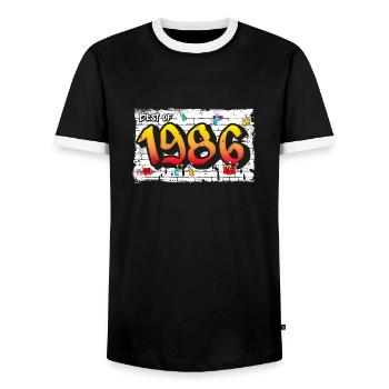 Best of 1986 Graffiti – 39 Years of Urban Attitude - Men's Ringer Shirt - black/white - Front - AI Model Female 172 light (172cm) & AI Model Male 178 light (178cm)