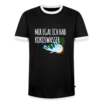 I don't care, I have coconut water - Men's Ringer Shirt - black/white - Front - AI Model Female 172 light (172cm) & AI Model Male 178 light (178cm)