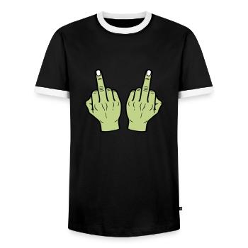 Mittelfinger Hand - Männer Kontrast-T-Shirt - Schwarz/Weiß - Vorne - AI Model Female 172 light (172cm) & AI Model Male 178 light (178cm)