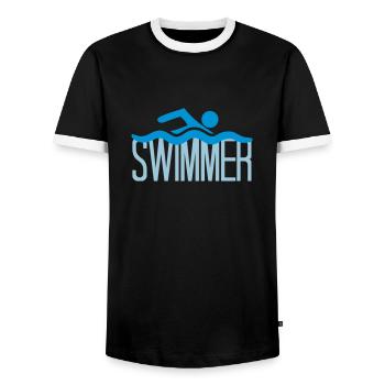 nageur logo conception pictogramme natation baignade - T-shirt contrasté Homme - noir/blanc - Devant - AI Model Female 172 light (172cm) & AI Model Male 178 light (178cm)