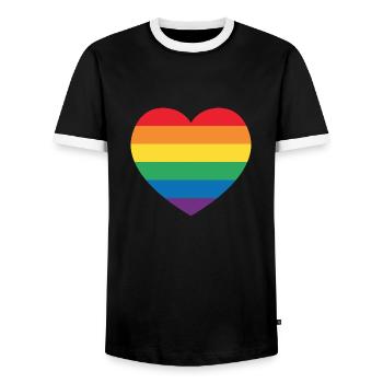 RAINBOW HEART 2 - Men's Ringer Shirt - black/white - Front - AI Model Female 172 light (172cm) & AI Model Male 178 light (178cm)