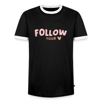 follow heart - Männer Kontrast-T-Shirt - Schwarz/Weiß - Vorne - AI Model Female 172 light (172cm) & AI Model Male 178 light (178cm)