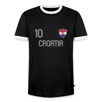 Croatia Football Team - Men's Ringer Shirt - black/white - Front - AI Model Female 172 light (172cm) & AI Model Male 178 light (178cm)
