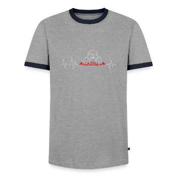 Online Computer Player Heartbeat Online Gaming - Men's Ringer Shirt - grey/navy  - Front - AI Model Female 172 light (172cm) & AI Model Male 178 light (178cm)