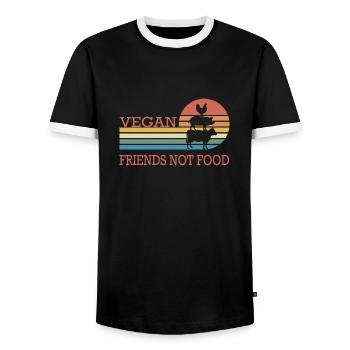 Vegan Friends not Food - Men's Ringer Shirt - black/white - Front - AI Model Female 172 light (172cm) & AI Model Male 178 light (178cm)