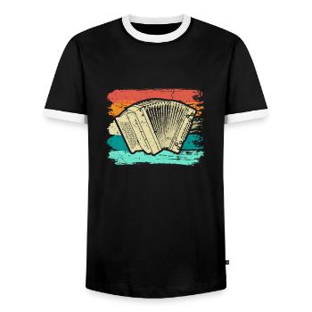 Retro Ziehharmonika, Steirische Harmonika Quetschn - Männer Kontrast-T-Shirt - Schwarz/Weiß - Vorne - AI Model Female 172 light (172cm) & AI Model Male 178 light (178cm)