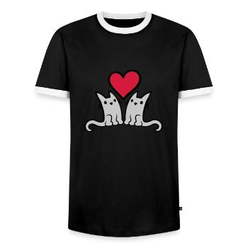 Verliebtes Paar süße Katzen - Männer Kontrast-T-Shirt - Schwarz/Weiß - Vorne - AI Model Female 172 light (172cm) & AI Model Male 178 light (178cm)