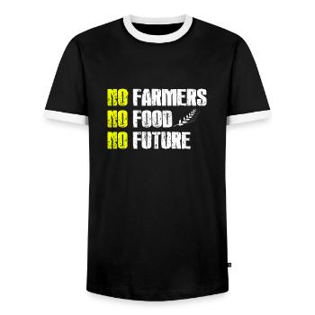 no farmers no food no future - Bauern Agrarhelden - Männer Kontrast-T-Shirt - Schwarz/Weiß - Vorne - AI Model Female 172 light (172cm) & AI Model Male 178 light (178cm)