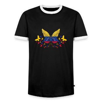 Venezuela Venezuelan Venezuela Flag Butterflies - Men's Ringer Shirt - black/white - Front - AI Model Female 172 light (172cm) & AI Model Male 178 light (178cm)