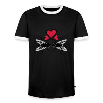 Houseflies in love Couple Hearts - Men's Ringer Shirt - black/white - Front - AI Model Female 172 light (172cm) & AI Model Male 178 light (178cm)