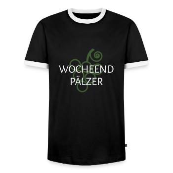 Wocheendpälzer - Männer Kontrast-T-Shirt - Schwarz/Weiß - Vorne - AI Model Female 172 light (172cm) & AI Model Male 178 light (178cm)