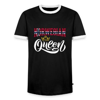 Norwegian Queen Norway Norwegian Norway Flag - Men's Ringer Shirt - black/white - Front - AI Model Female 172 light (172cm) & AI Model Male 178 light (178cm)