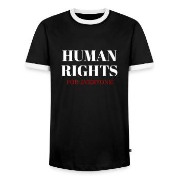 Human rights for every one - Männer Kontrast-T-Shirt - Schwarz/Weiß - Vorne - AI Model Female 172 light (172cm) & AI Model Male 178 light (178cm)