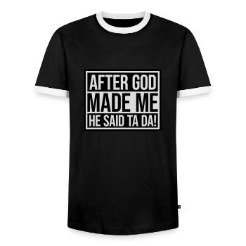 Après que Dieu m’ait fait - T-shirt contrasté Homme - noir/blanc - Devant - AI Model Female 172 light (172cm) & AI Model Male 178 light (178cm)