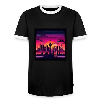 Skyline of Berlin in the evening light - Men's Ringer Shirt - black/white - Front - AI Model Female 172 light (172cm) & AI Model Male 178 light (178cm)