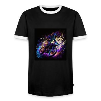 cool motocrosser in black light style - Men's Ringer Shirt - black/white - Front - AI Model Female 172 light (172cm) & AI Model Male 178 light (178cm)
