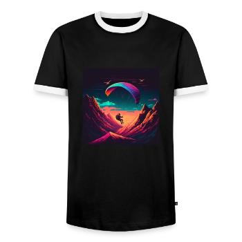 Vaporwave Stil, Gleitschirmflug in der Natur - Männer Kontrast-T-Shirt - Schwarz/Weiß - Vorne - AI Model Female 172 light (172cm) & AI Model Male 178 light (178cm)