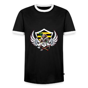Logo - Männer Kontrast-T-Shirt - Schwarz/Weiß - Vorne - AI Model Female 172 light (172cm) & AI Model Male 178 light (178cm)