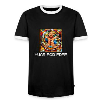 Lebkuchenmann: Umarmungen sind einfach gut! - Männer Kontrast-T-Shirt - Schwarz/Weiß - Vorne - AI Model Female 172 light (172cm) & AI Model Male 178 light (178cm)