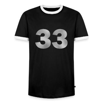Anniversaire 33 ans - T-shirt contrasté Homme - noir/blanc - Devant - AI Model Female 172 light (172cm) & AI Model Male 178 light (178cm)