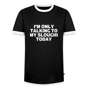 Sloughi Womens Je ne parle qu’à mon Sloughi - T-shirt contrasté Homme - noir/blanc - Devant - AI Model Female 172 light (172cm) & AI Model Male 178 light (178cm)