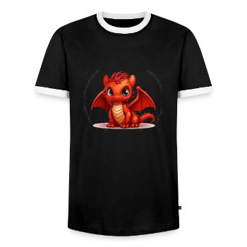 Kleiner roter Drache - Männer Kontrast-T-Shirt - Schwarz/Weiß - Vorne - AI Model Female 172 light (172cm) & AI Model Male 178 light (178cm)