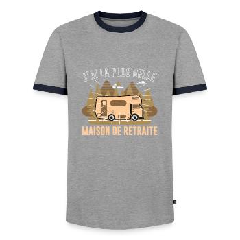 Camping-car Retraite Humour Camping Car Retraité - T-shirt contrasté Homme - gris/marine  - Devant - AI Model Female 172 light (172cm) & AI Model Male 178 light (178cm)
