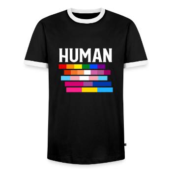 LGBT MENSCHLICHER STOLZ - Männer Kontrast-T-Shirt - Schwarz/Weiß - Vorne - AI Model Female 172 light (172cm) & AI Model Male 178 light (178cm)