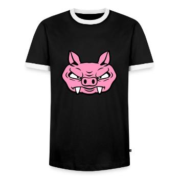 Méchant Sanglier Sanglier Dangereux Cochon Comique - T-shirt contrasté Homme - noir/blanc - Devant - AI Model Female 172 light (172cm) & AI Model Male 178 light (178cm)