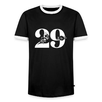Numéro 29 floral noir -29e anniversaire floral - T-shirt contrasté Homme - noir/blanc - Devant - AI Model Female 172 light (172cm) & AI Model Male 178 light (178cm)