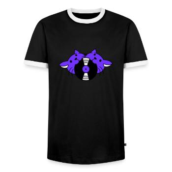 DJ 2 Cats Team Friends Crew Vinyl Record in Mouth - Men's Ringer Shirt - black/white - Front - AI Model Female 172 light (172cm) & AI Model Male 178 light (178cm)