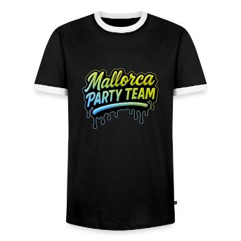 Mallorca Party Team Bunt - Männer Kontrast-T-Shirt - Schwarz/Weiß - Vorne - AI Model Female 172 light (172cm) & AI Model Male 178 light (178cm)