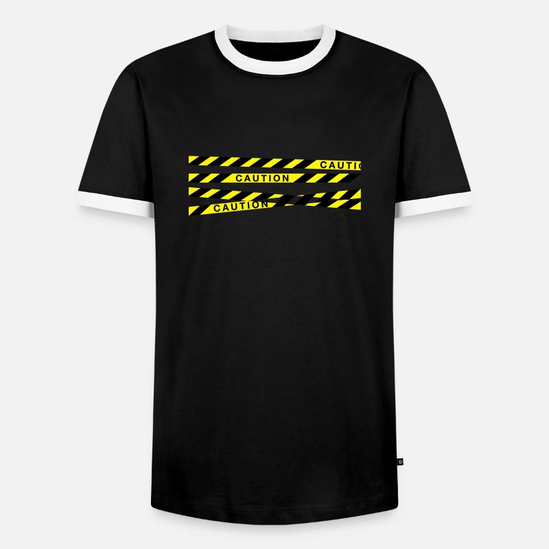 caution_f2 - Men's Ringer Shirt - black/white